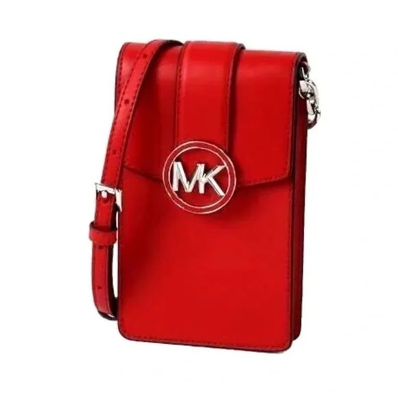 Michael Kors Carmen Small Logo Smartphone Crossbody Bag Bright Red $348 Nwt - Picture 1 of 7